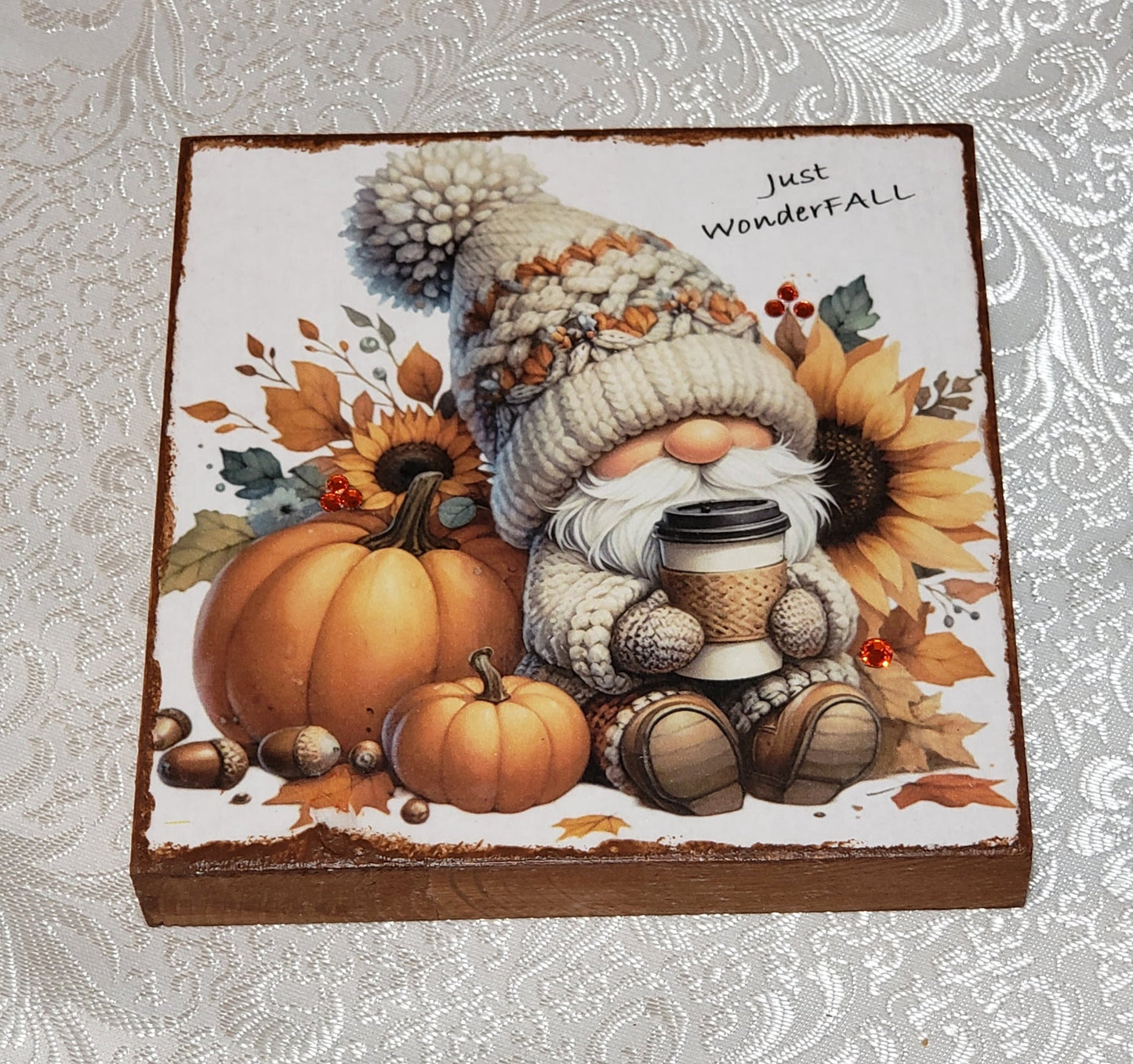 Wood Decoupage Block (gnome JUST WONDERFALL