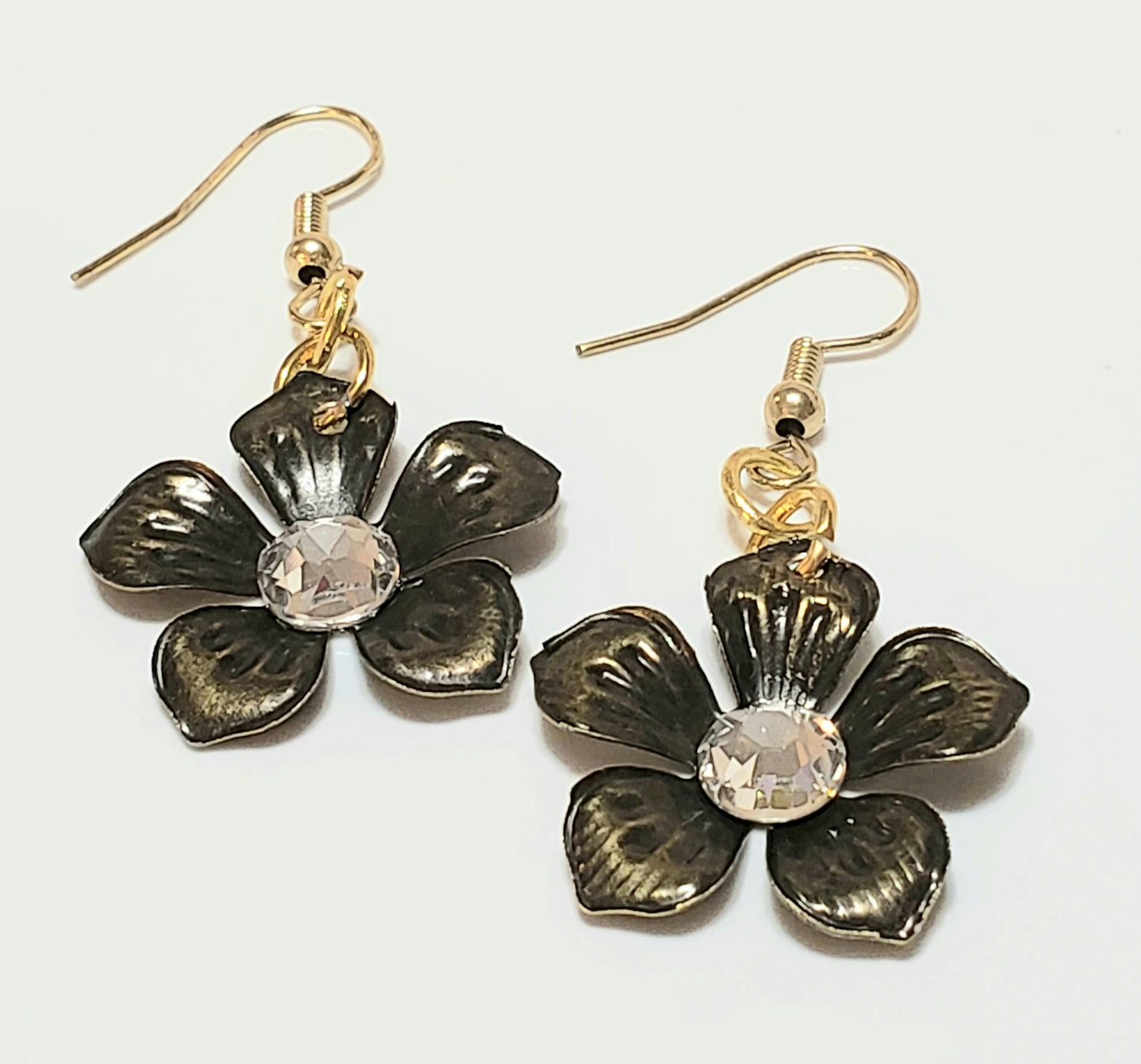 Antique Gold Metal Flower Earrings