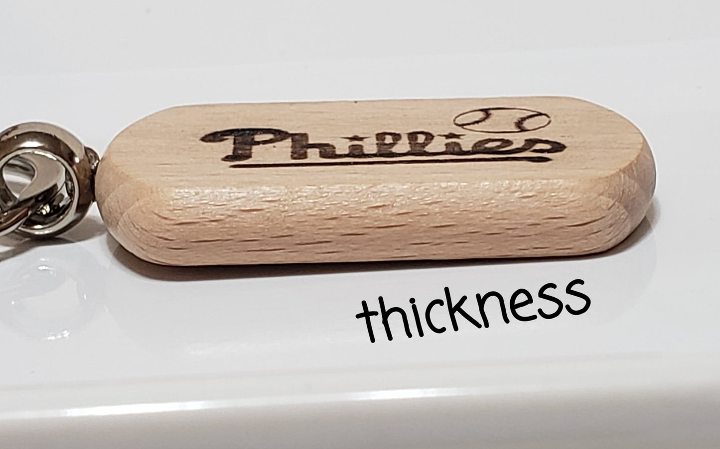 "Phillies" Wood Keychain with baseball