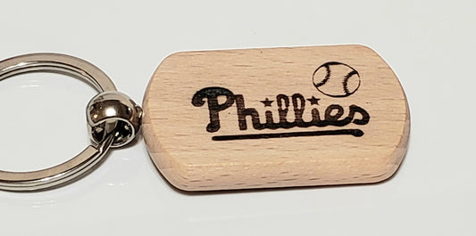 "Phillies" Wood Keychain with baseball