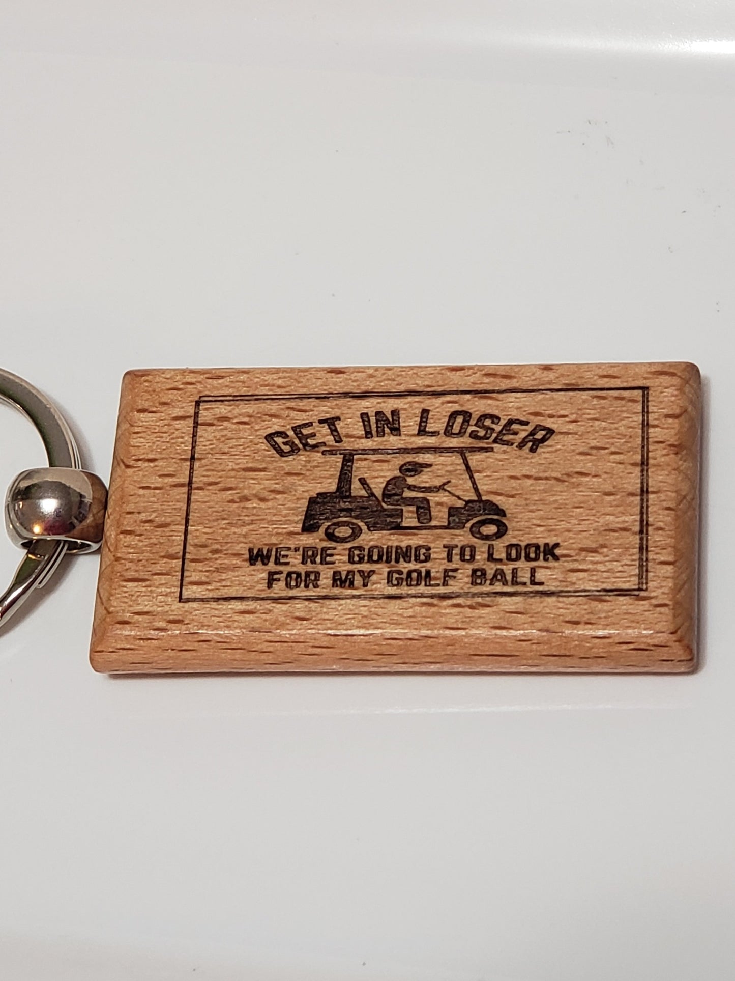 Funny Wooden Golf Keychain, "THAT TREE WAS NOT HERE LAST TIME."