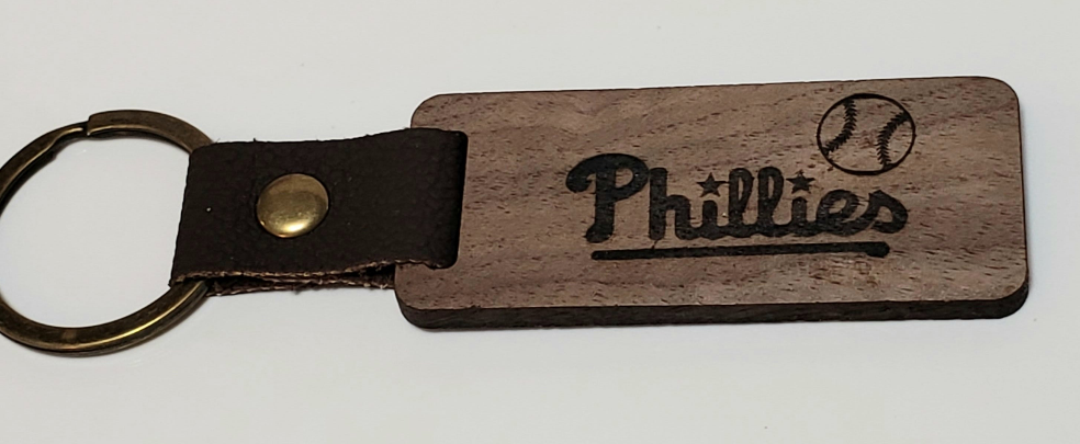 Dark Wood Keychain ‘Phillies’ with baseball