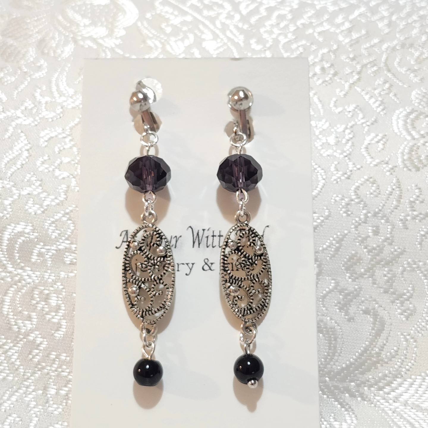 Filigree & Black Crystal Earrings