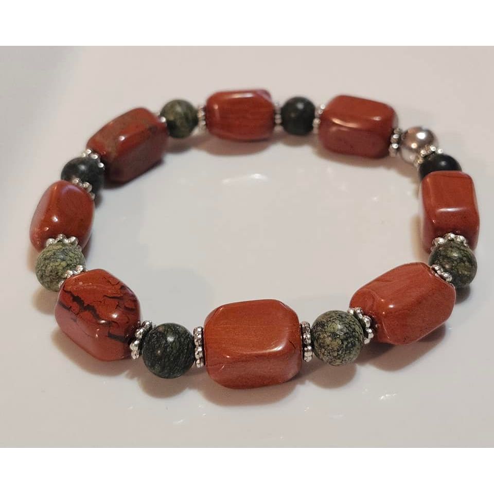 Red Jasper & Russian Jade Stretchy Bracelet