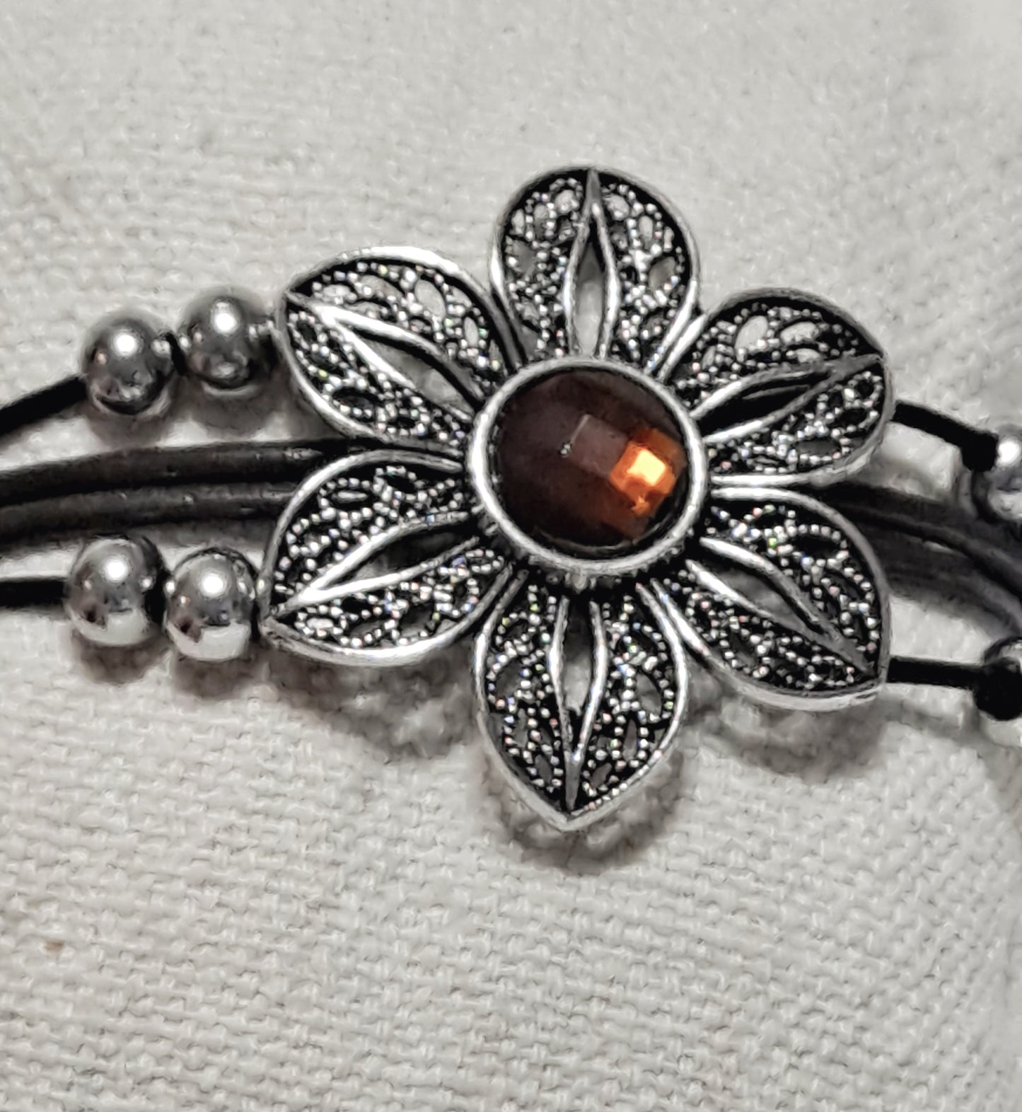 Vintage-Inspired Flower Bracelet Orange Rhinestone