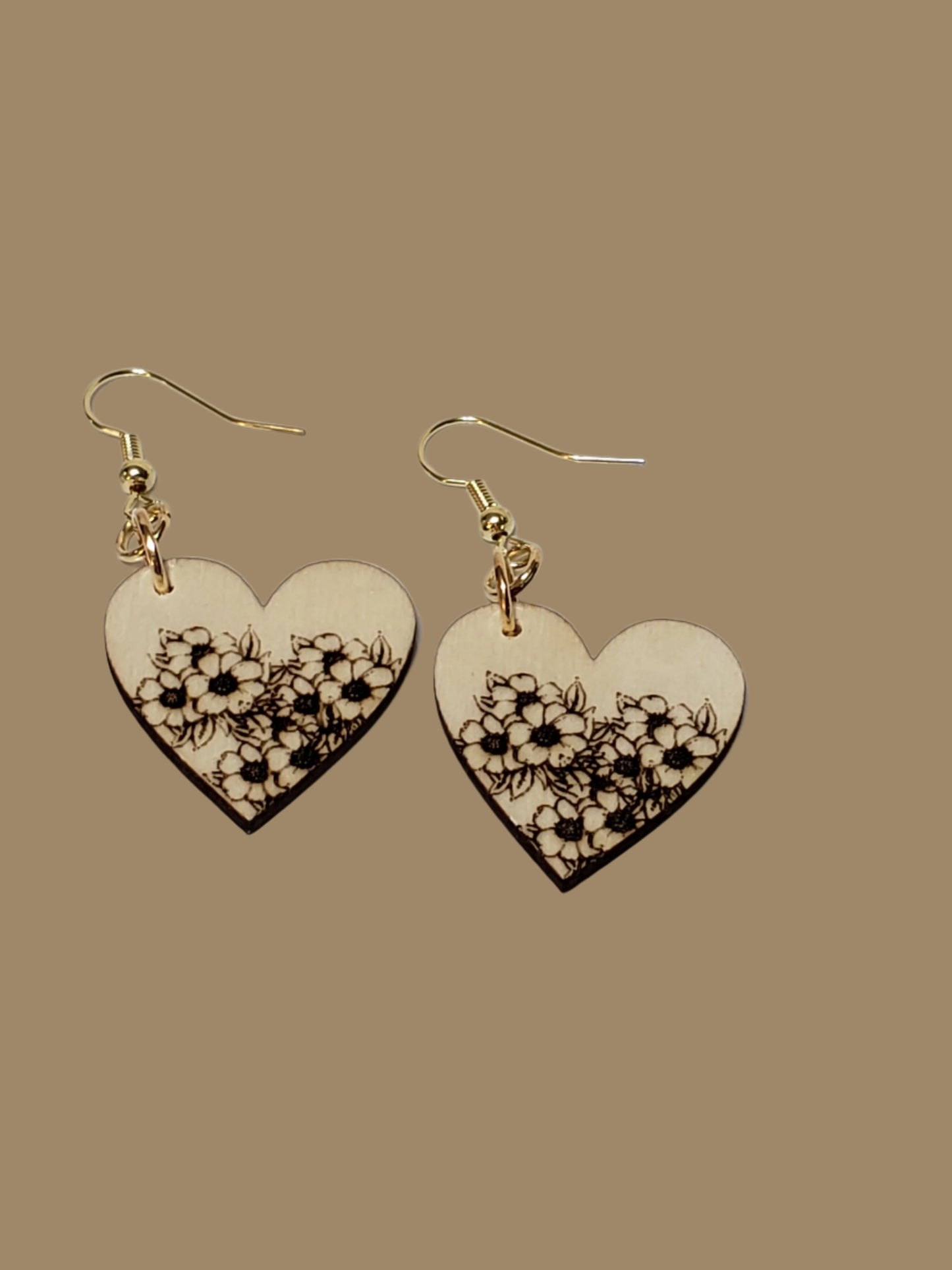 Wood Heart Earrings (multiple lasered patterns to choose from)