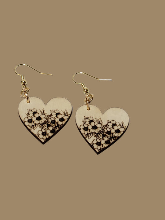 Wood Heart Earrings (multiple lasered patterns to choose from)