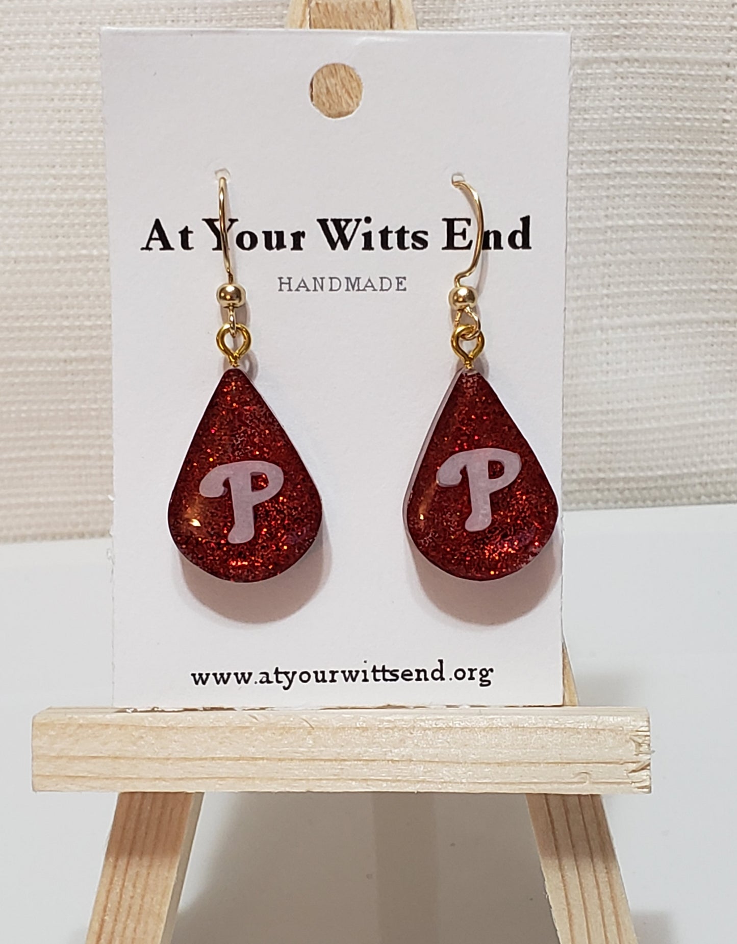 Phillies Sparkle Earrings | Red Glitter Resin Teardrops | Handmade Baseball Fan Jewelry