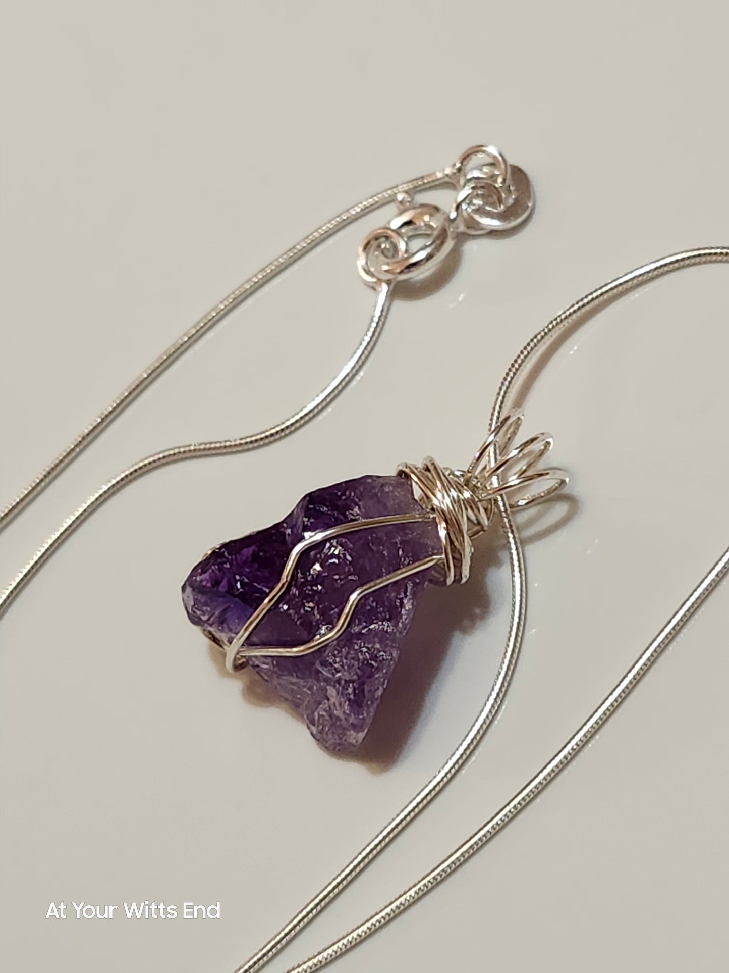 Genuine Amethyst Stone Necklace, sterling silver chain 18"