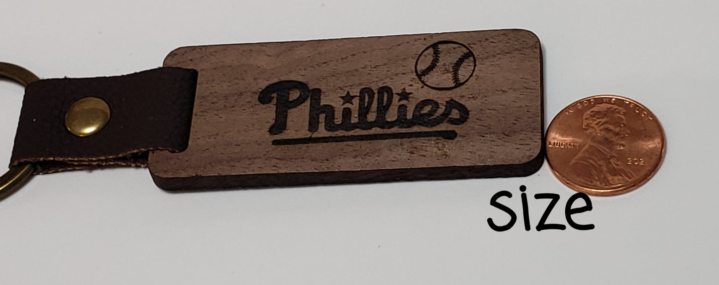 Dark Wood Keychain ‘Phillies’ with baseball