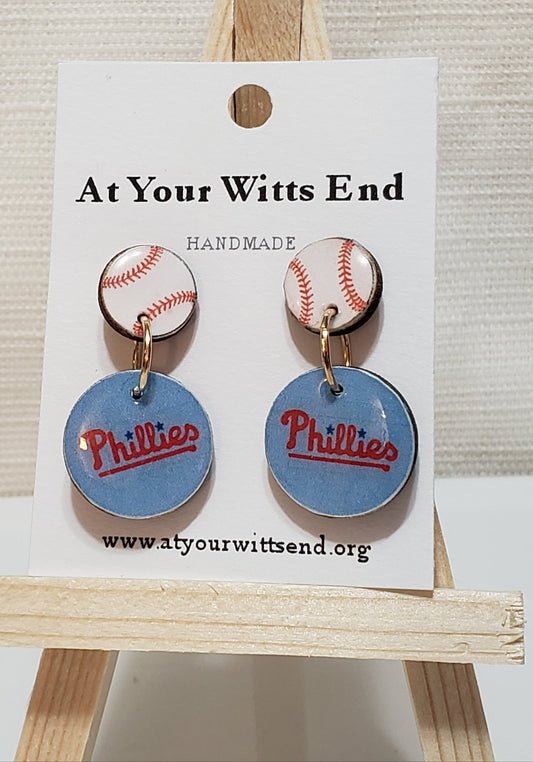 Game Day Ready! Phillies Baseball Earrings | Handmade Wood & Resin Dangles | Baseball Fan Jewelry