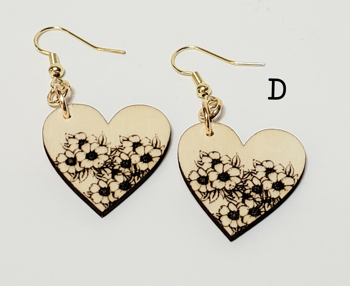 Wood Heart Earrings (multiple lasered patterns to choose from)