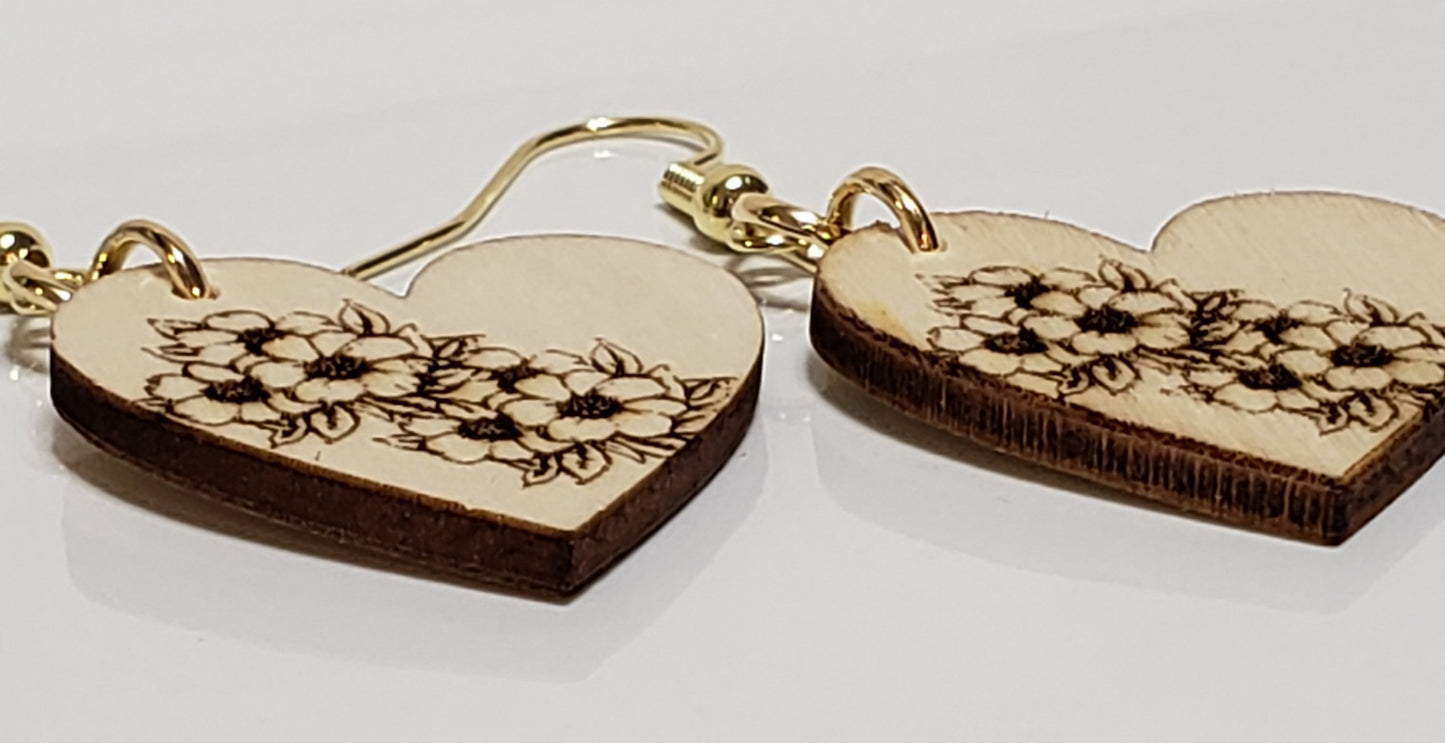 Wood Heart Earrings (multiple lasered patterns to choose from)