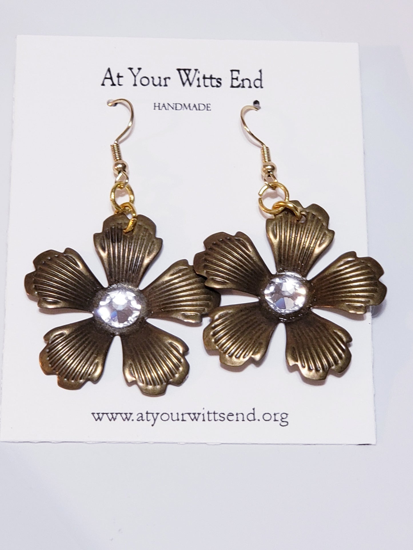 Antique Gold Metal Flower Earrings