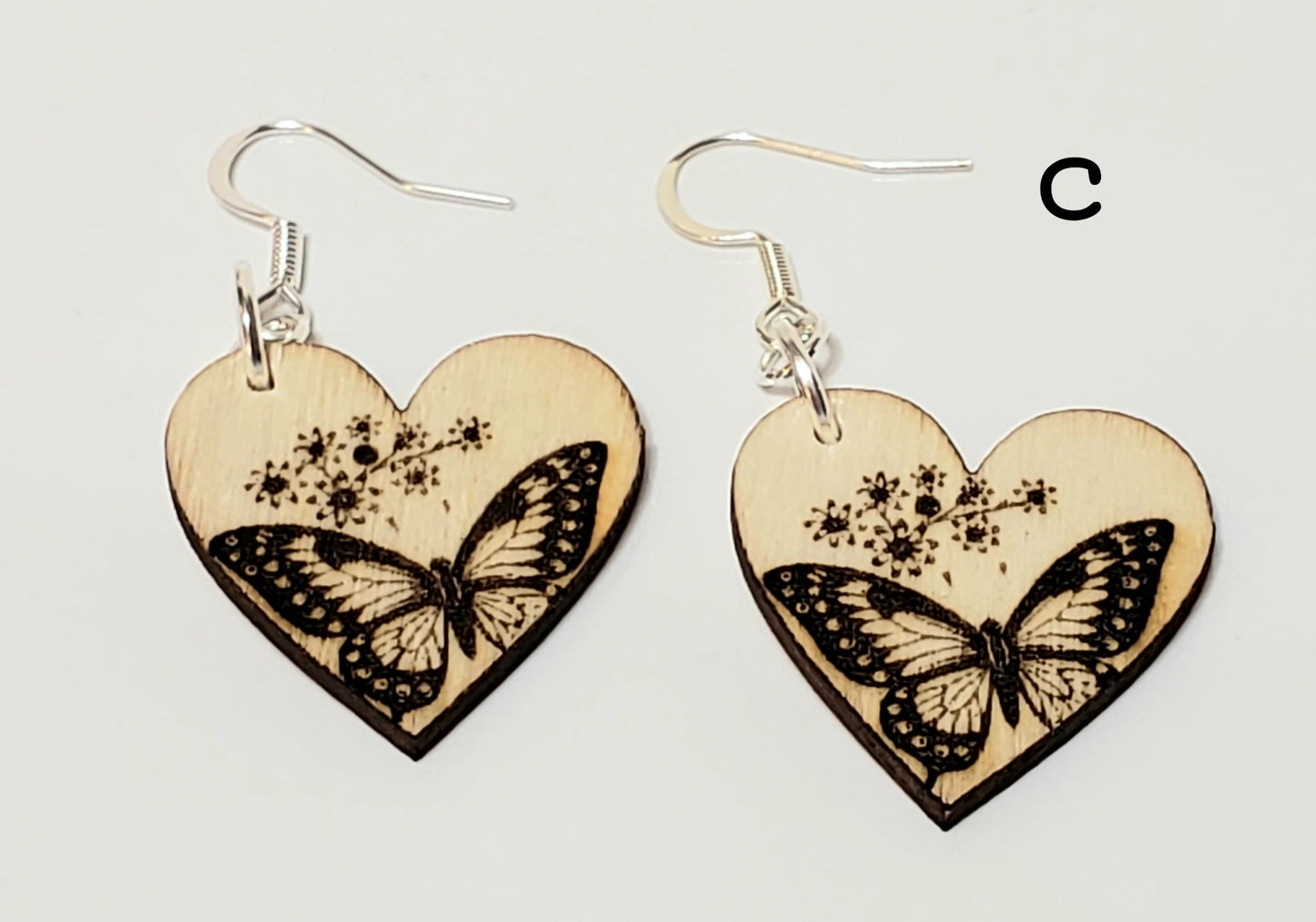 Wood Heart Earrings (multiple lasered patterns to choose from)