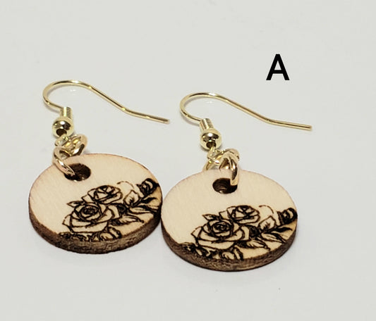 Little Wood Round Earrings (multiple lasered patterns to choose from)