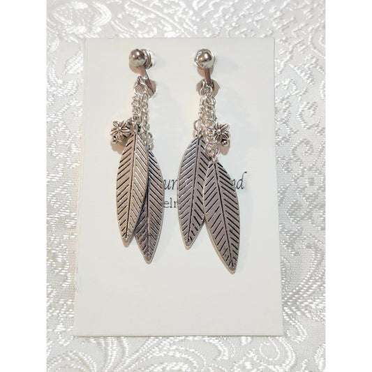 Silver Leaf & Flower Earrings