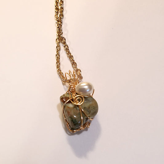 Jasper Stone & Pearl Necklace