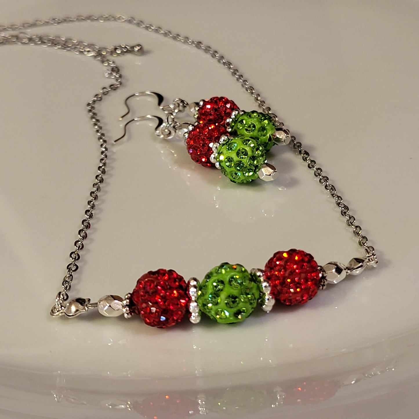 Christmas Earrings, sparkly earrings, red and green earrings