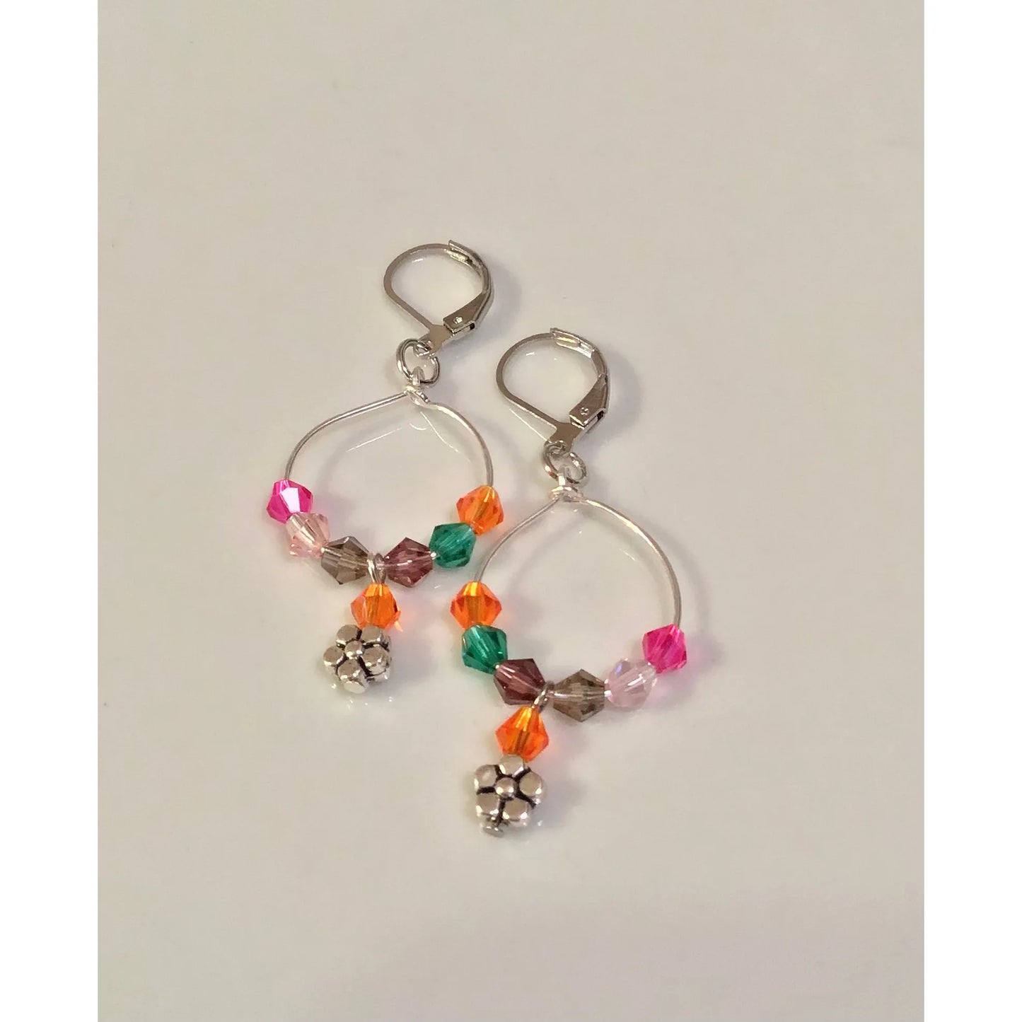Crystal Hoop Earrings with Flower