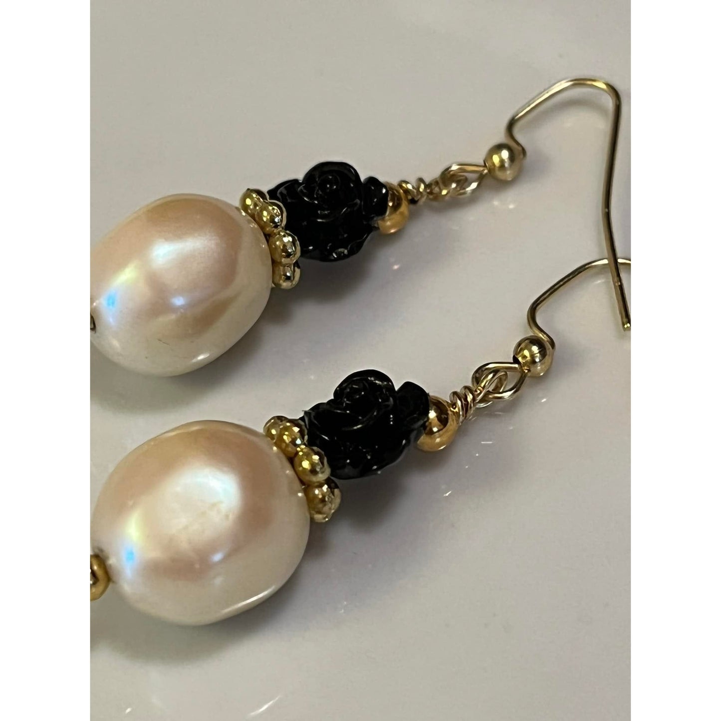 Black Rose & Cream Pearl Earrings