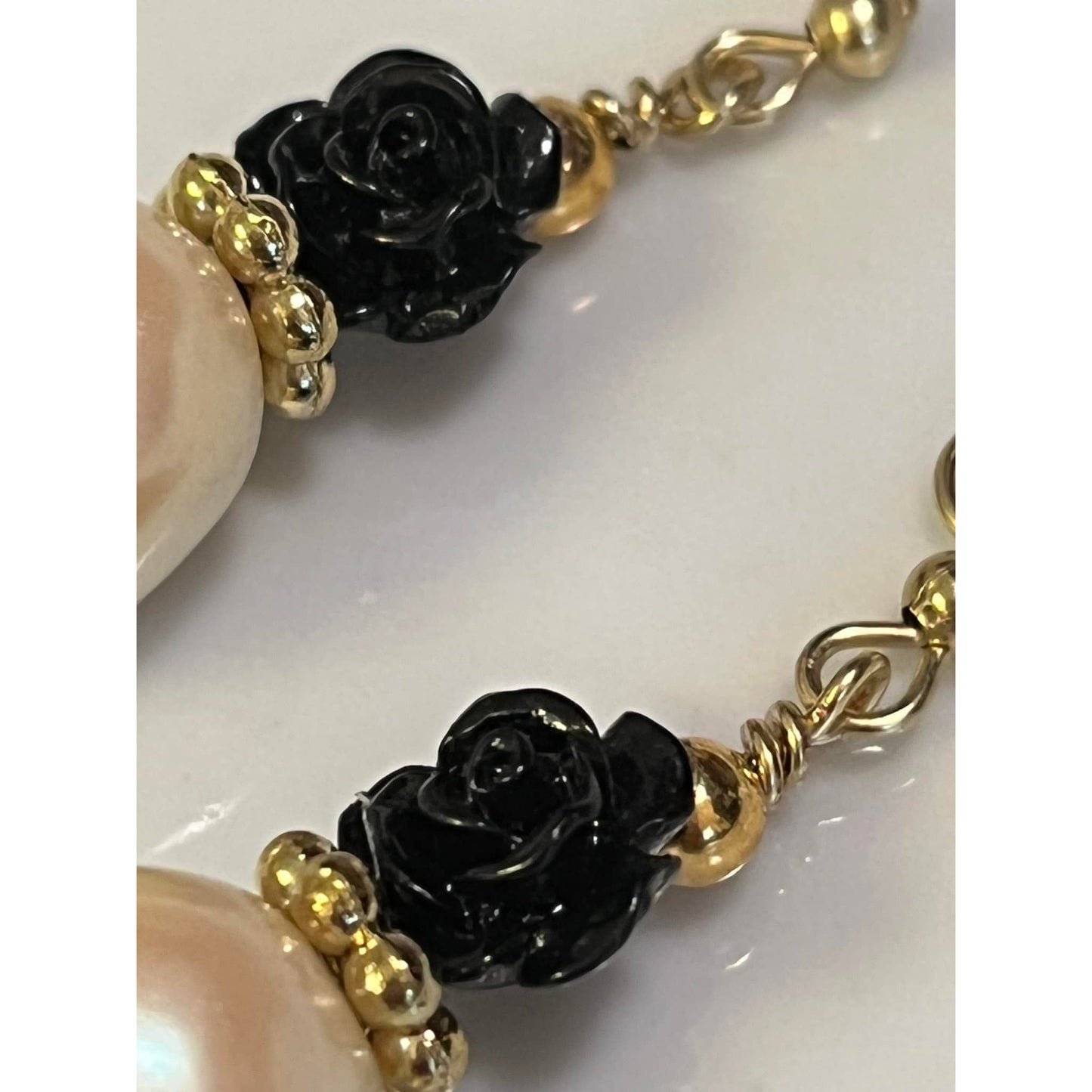 Black Rose & Cream Pearl Earrings
