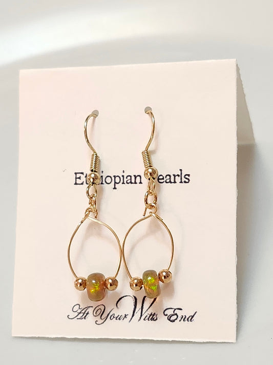 Ethiopian Pearl Rhondel Earrings, iridescent earrings