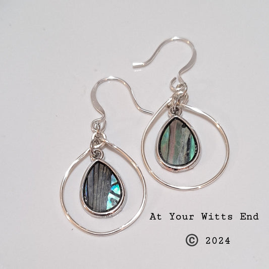 Oval Wire Earrings with Abalone Charms
