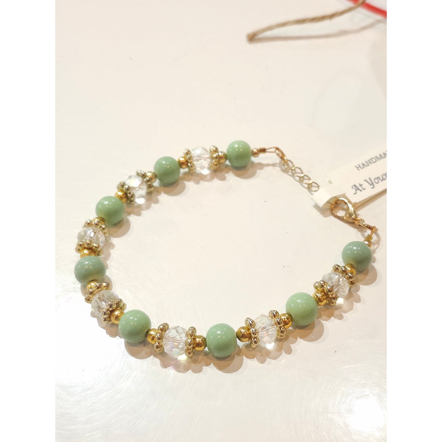 Green & crystal beaded bracelet