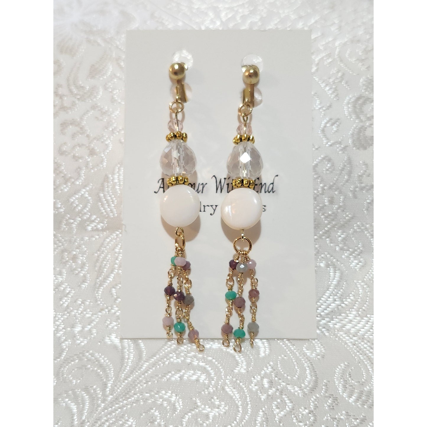 Shell, Crystals & Pastel Crystal Chandelier Earrings