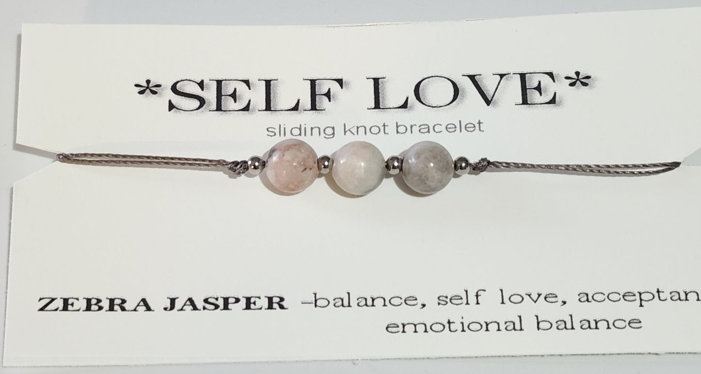 Zebra Jasper Healing Stone Sliding Knot Bracelet  stainless steel slider and beads