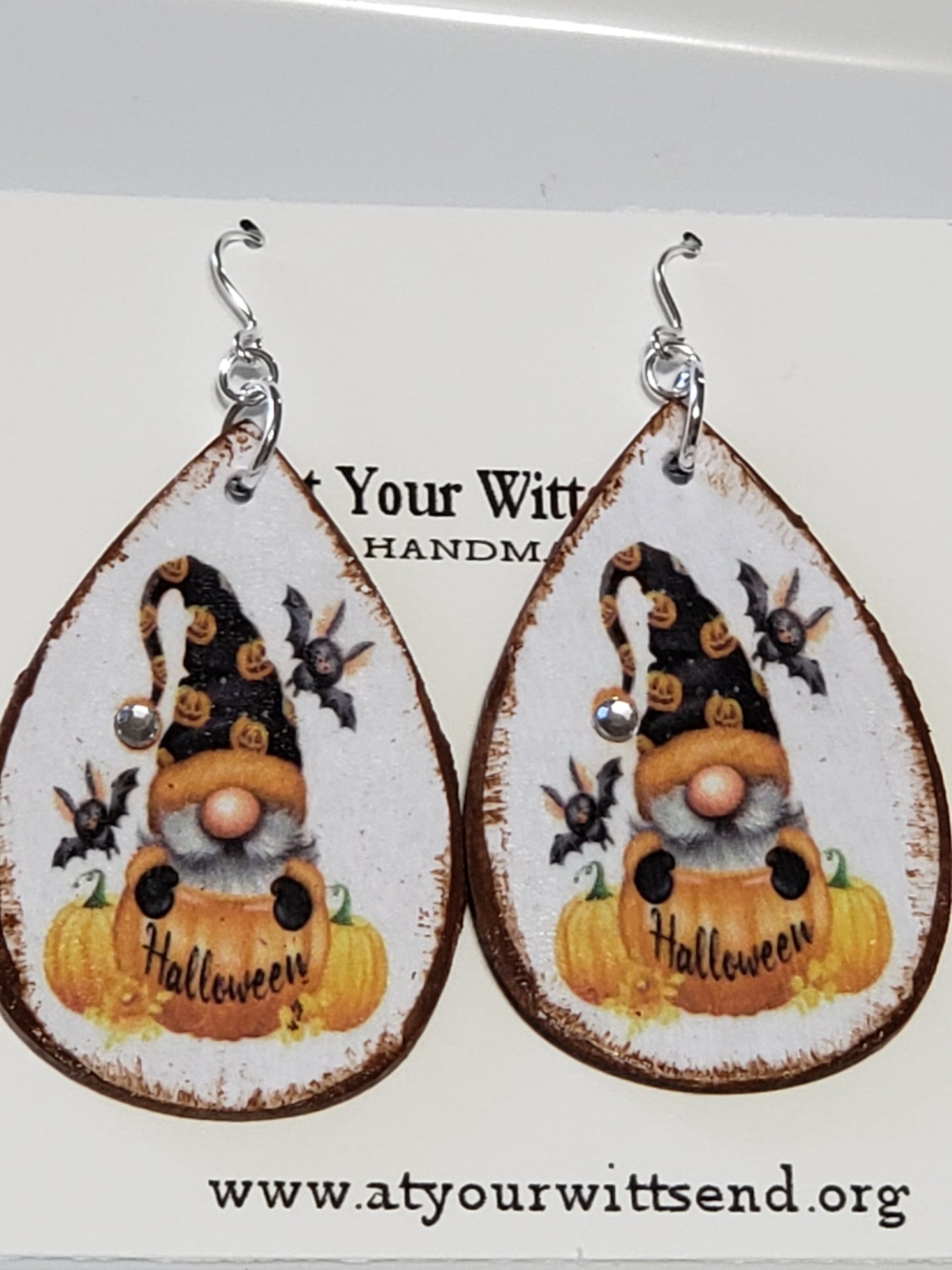 Wood Decoupage Earrings (Gnome) teardrop 2 x 1.5