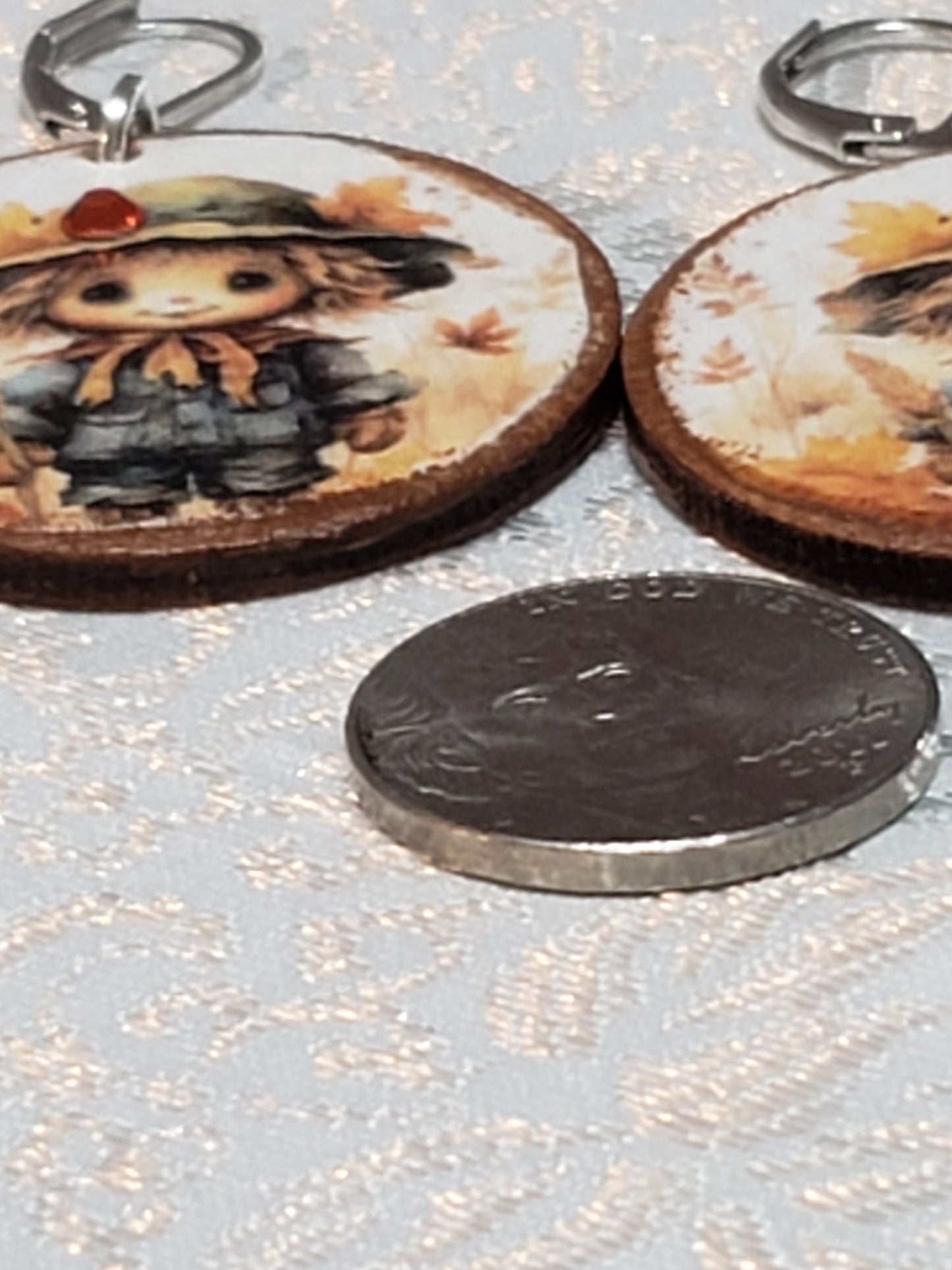 Wooden Decoupage Earrings (Scarecrow) round