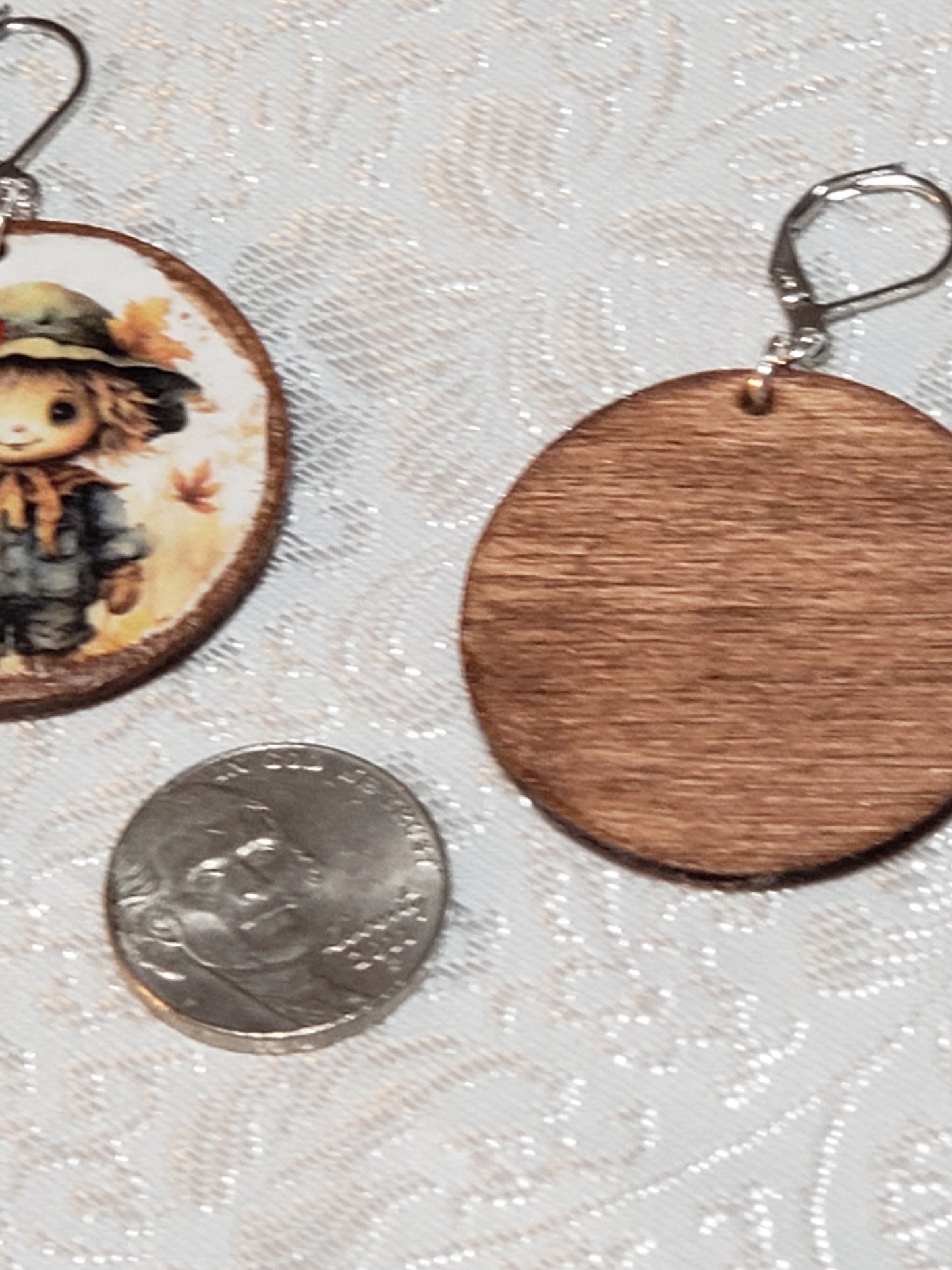 Wooden Decoupage Earrings (Scarecrow) round