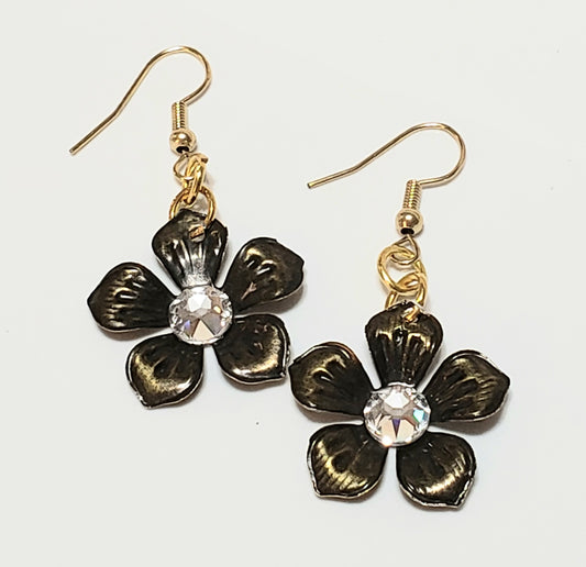 Antique Gold Metal Flower Earrings