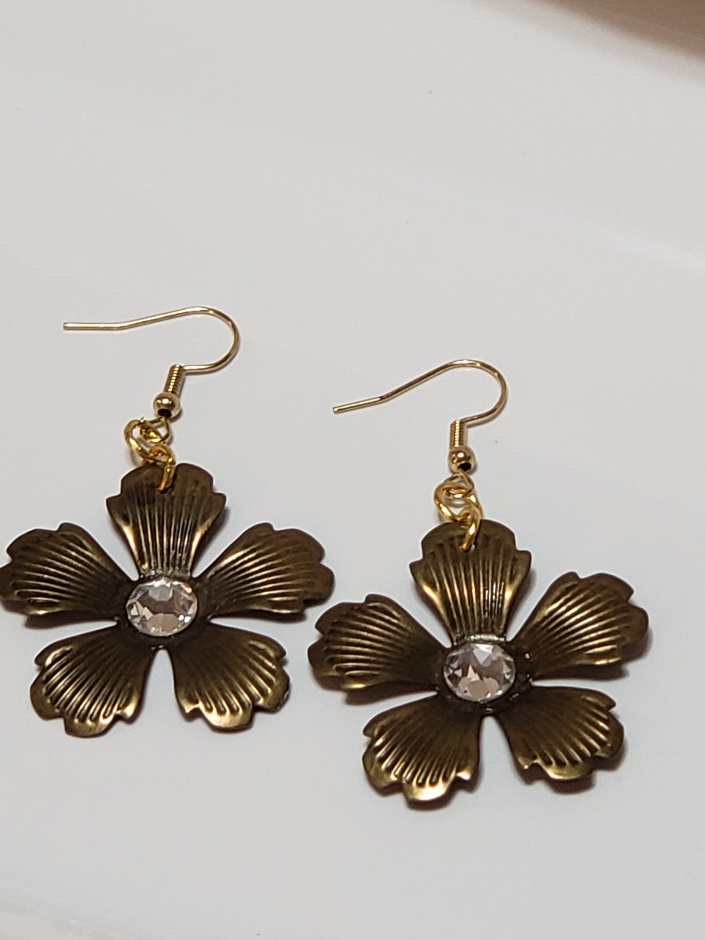 Gold Metal Flower Earrings Large