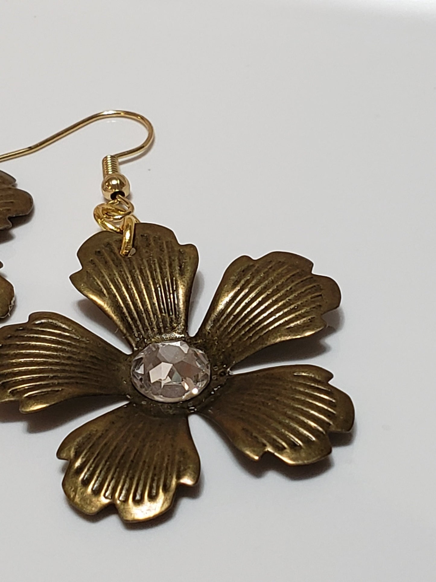 Gold Metal Flower Earrings Large