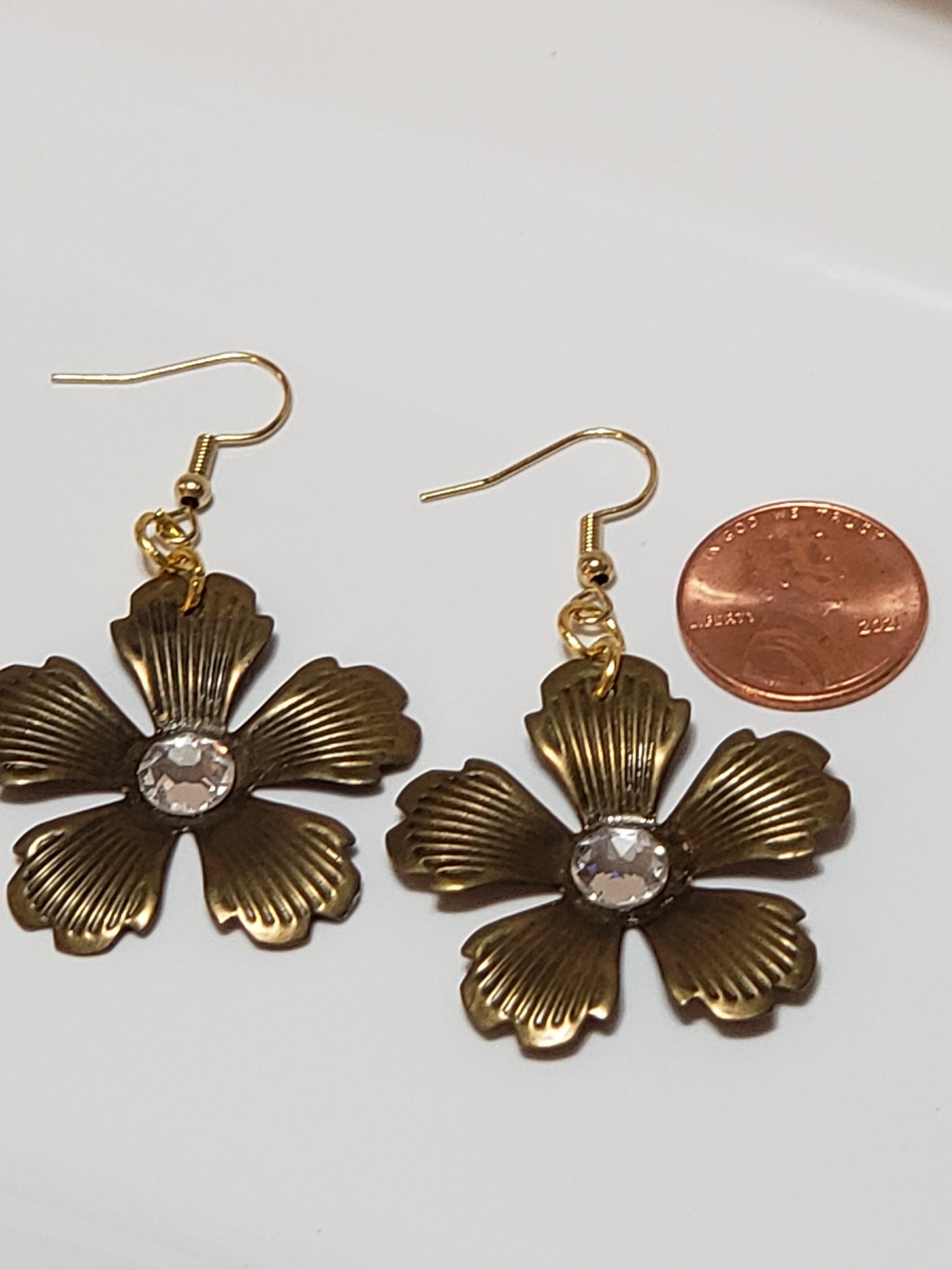 Gold Metal Flower Earrings Large