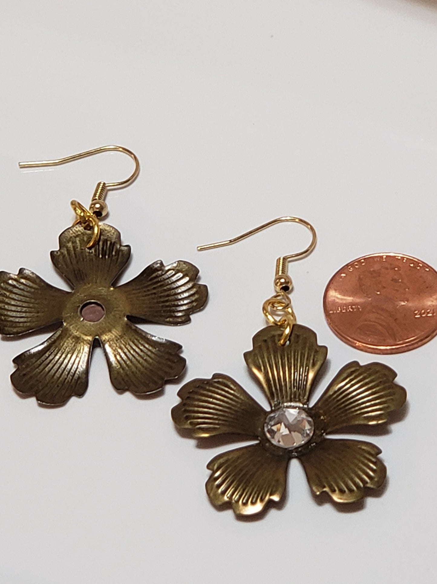 Gold Metal Flower Earrings Large