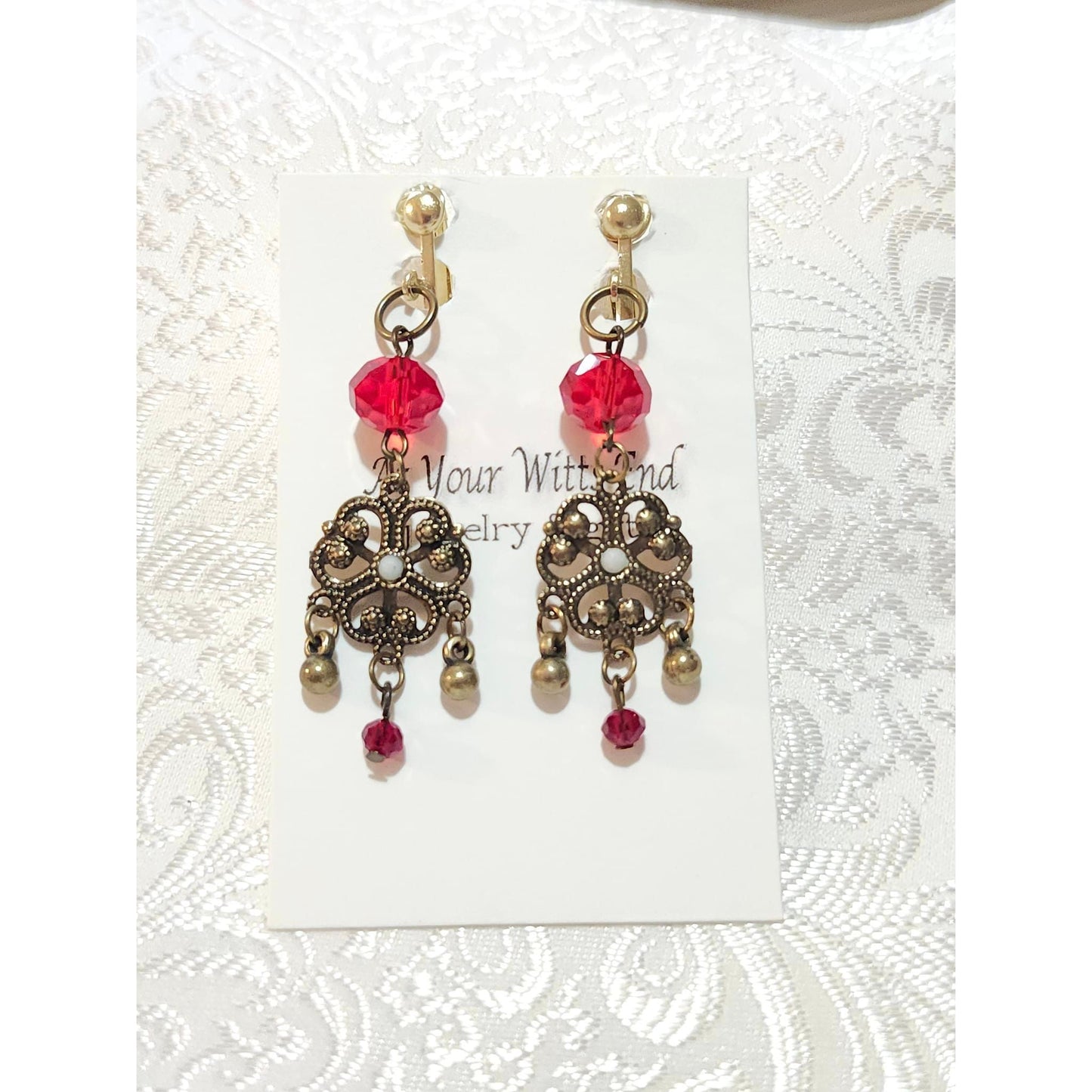 Vintage Style Red Crystal Antique Gold Earrings