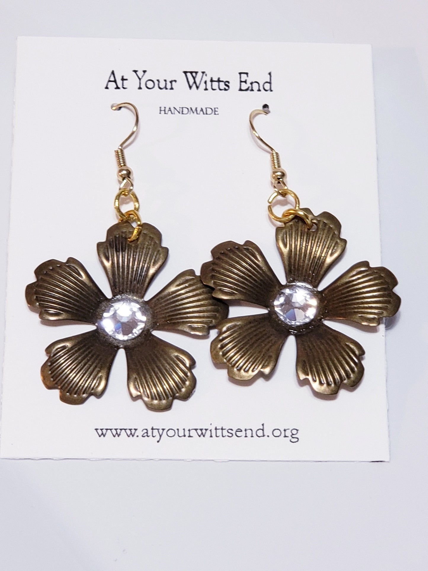 Gold Metal Flower Earrings Large