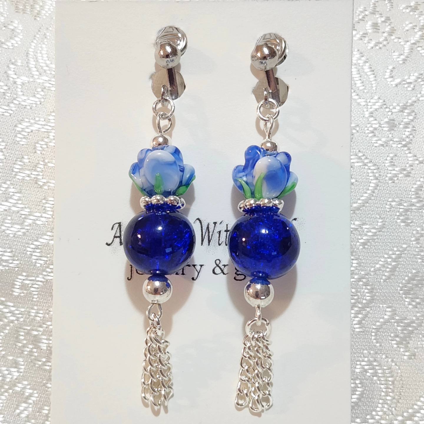 Gorgeous Cobalt Blue Flower Drop Earrings