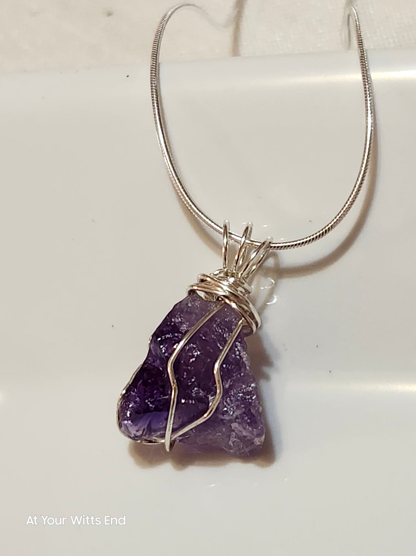 Genuine Amethyst Stone Necklace, sterling silver chain 18"