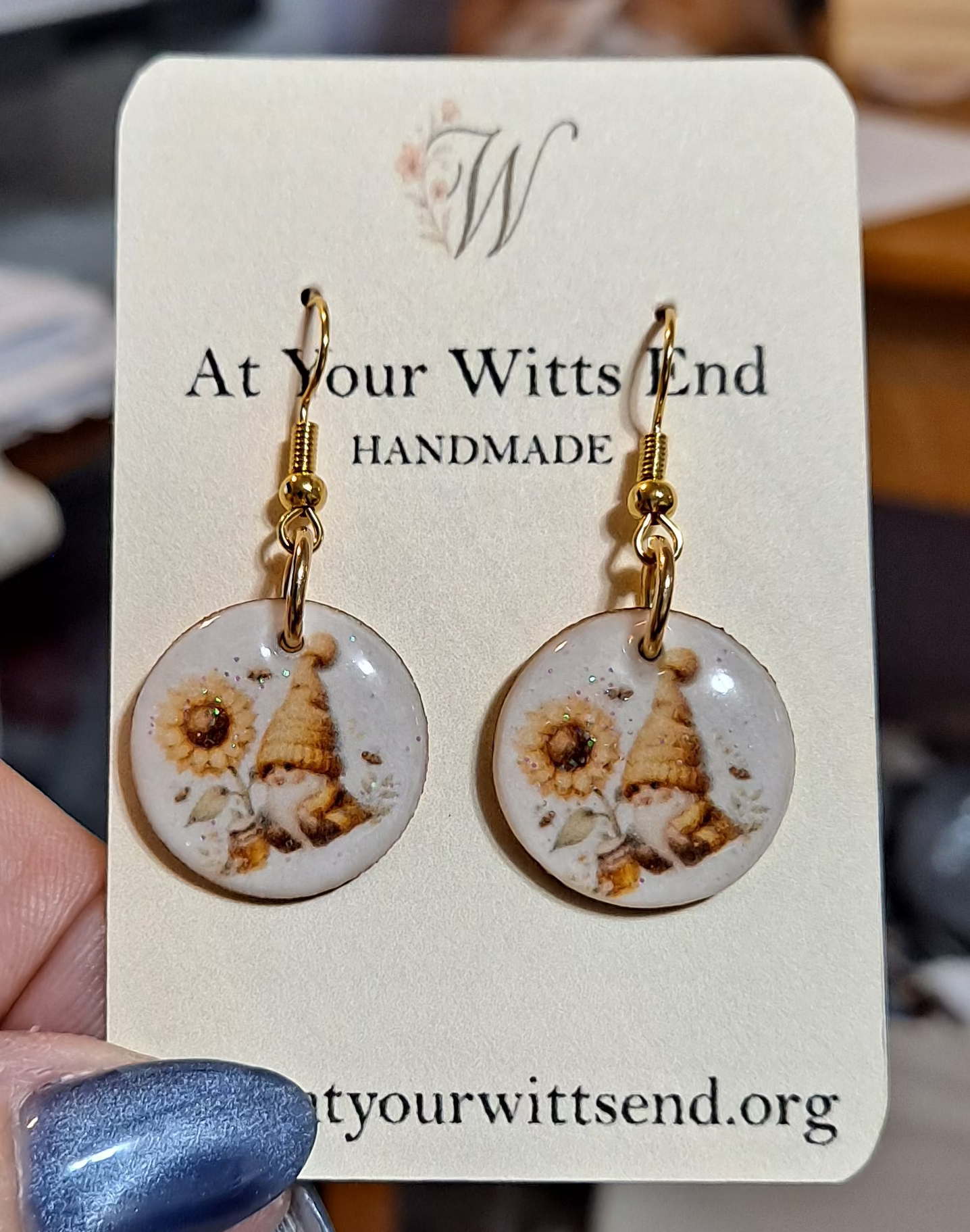 Gnome & Sunflower Resin Earrings