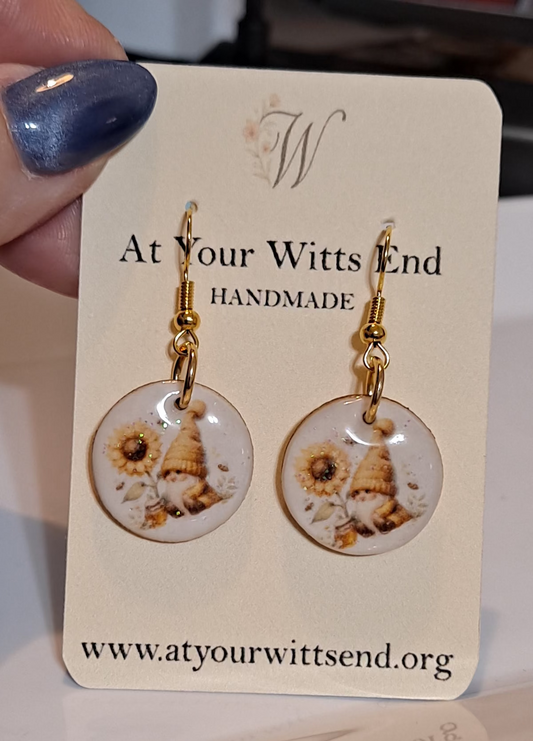 Gnome & Sunflower Resin Earrings