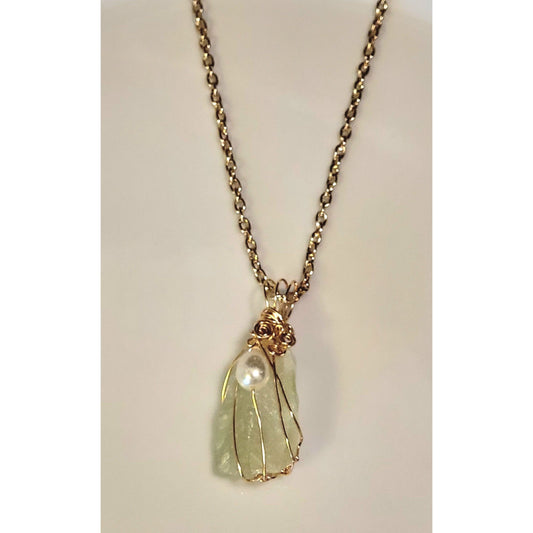 Gemstone Necklace green calcite gold   SOLD