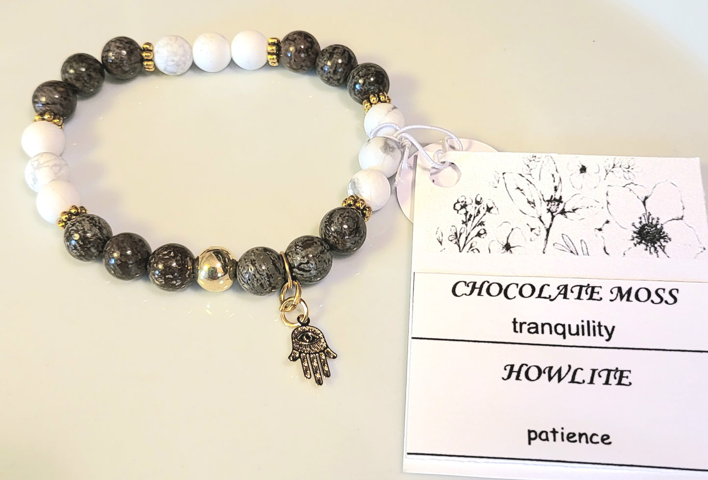 Chocolate Moss & Howlite Bracelet tranquility and patience