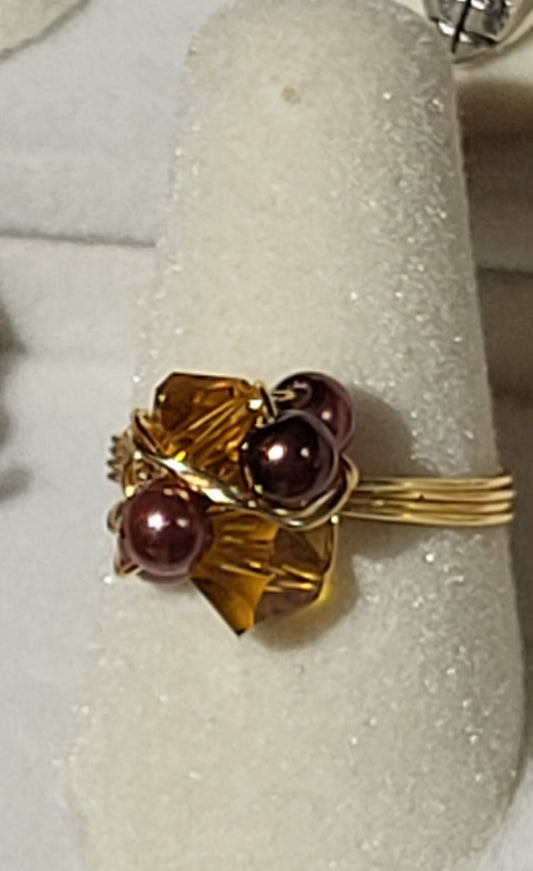 Gold and Brown Ring size 7.25
