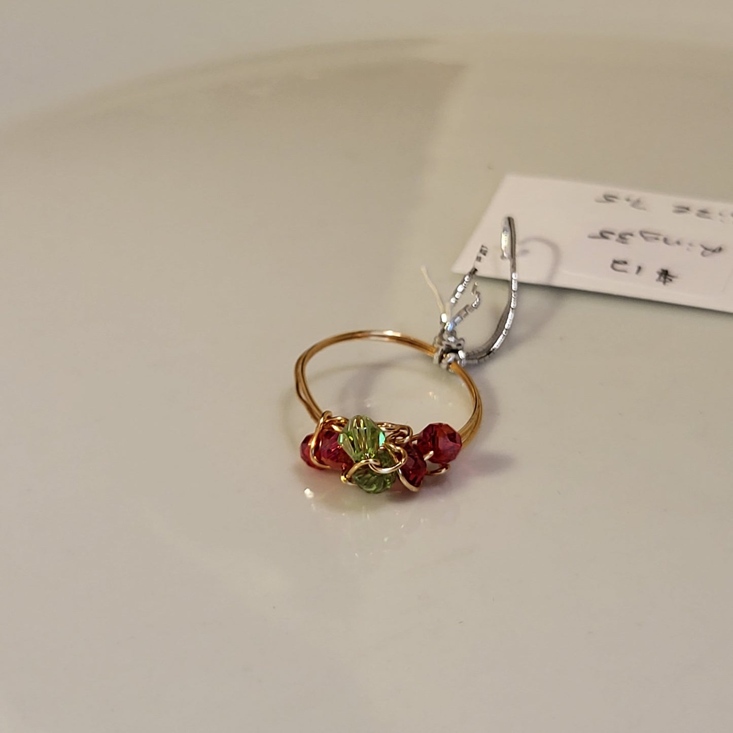 Red & Green Christmas Ring  size 5.5 silver tone