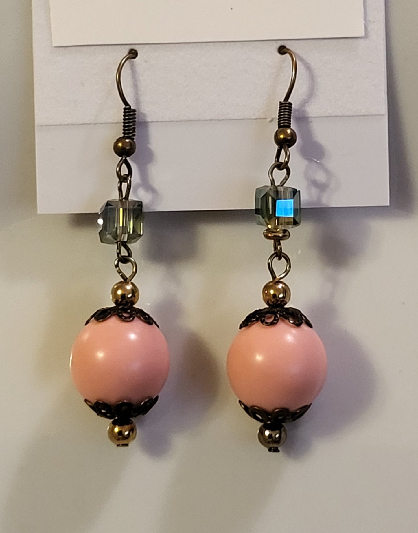 Peach Ball & Irridescent Crystal Drop Earrings